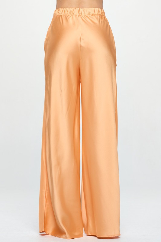 Stretch Satin Pants w/ Elastic Waist and Pockets