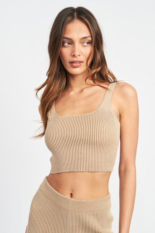 Sqaure Neck Cropped Sleeveless Top