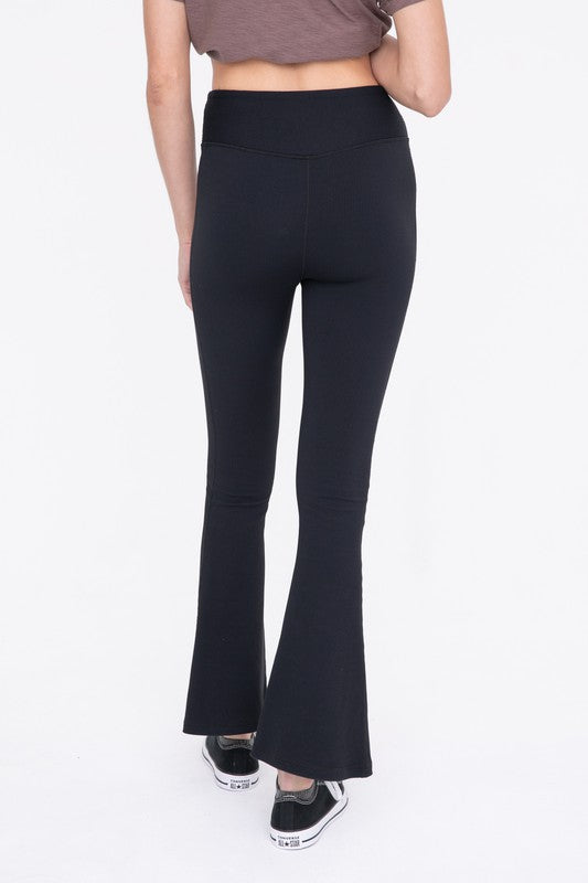 Bronze - Ribbed Flare High-Waist Leggings