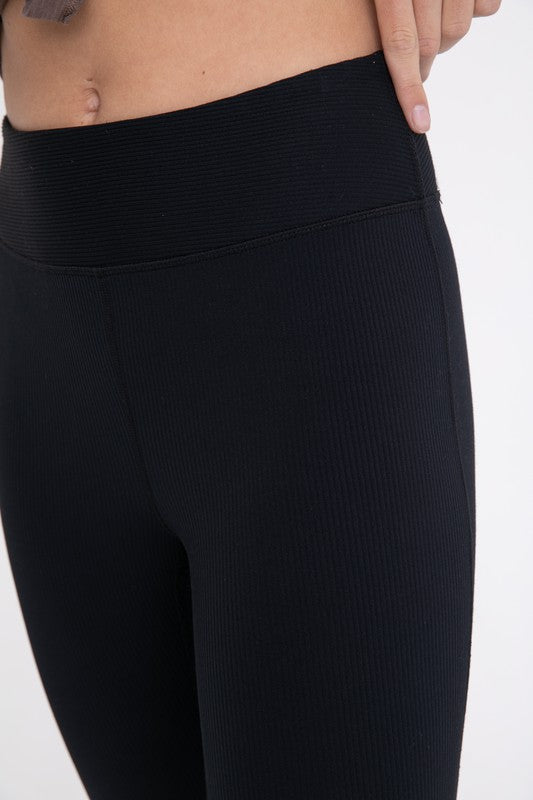 Bronze - Ribbed Flare High-Waist Leggings