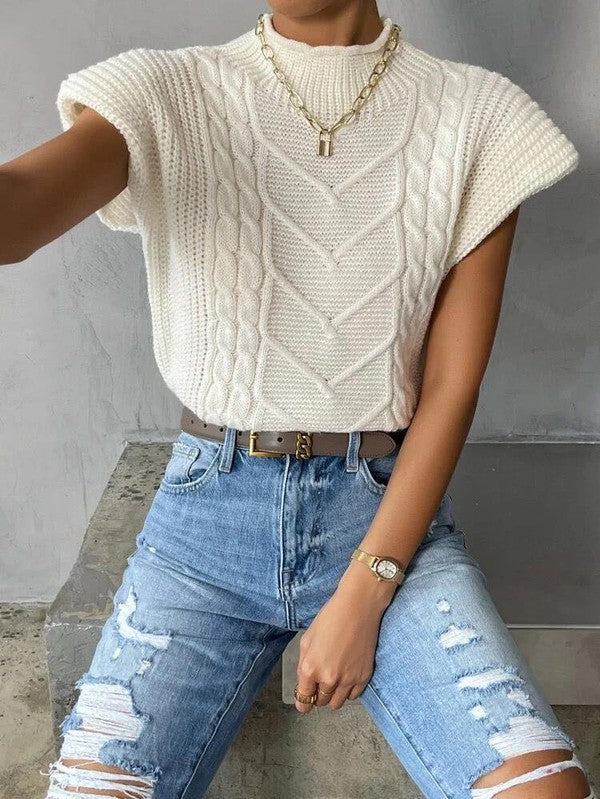 Mock neck short sleeve sweater