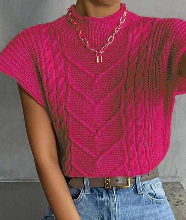 Mock neck short sleeve sweater