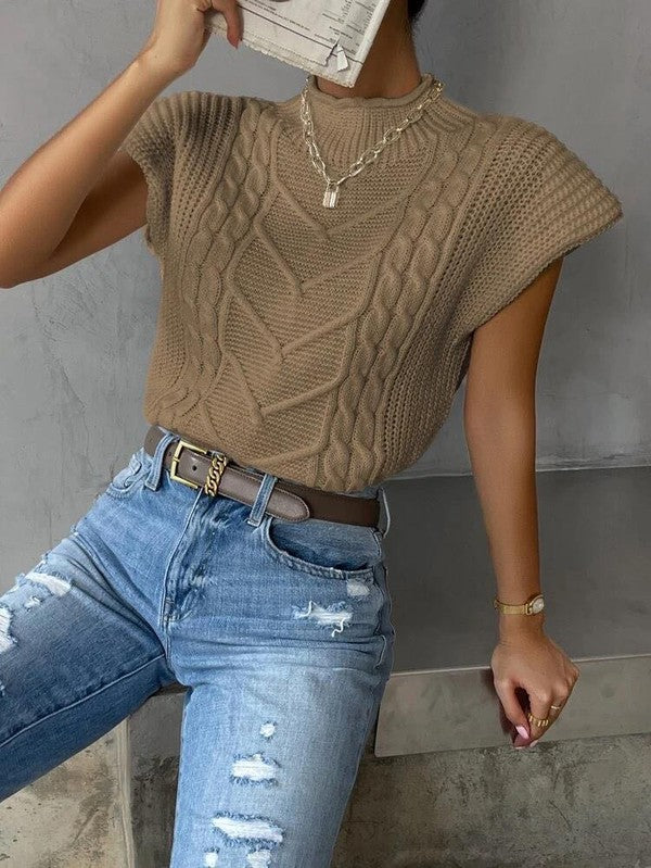 Mock neck short sleeve sweater