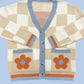 Retro flower checkered cardigan