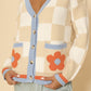 Retro flower checkered cardigan