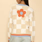 Retro flower checkered cardigan