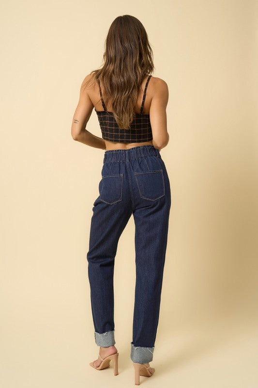 High Waisted Pleated Slouchy Denim Pants