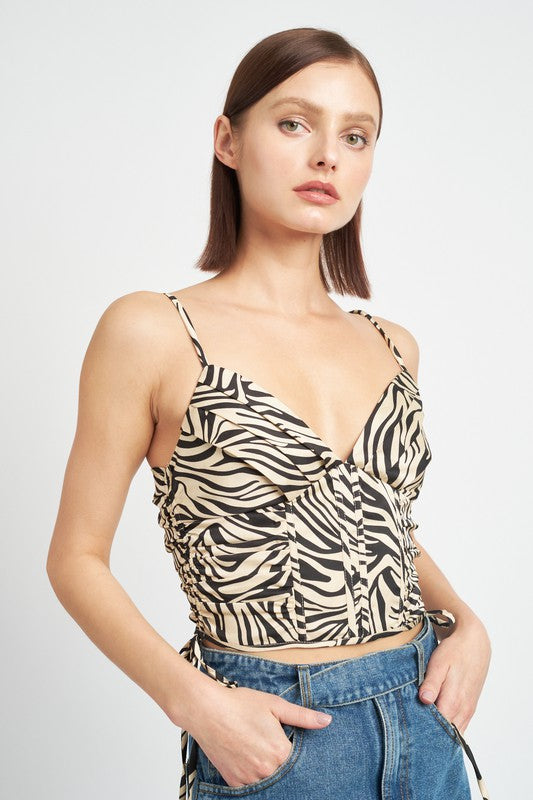 Zebra Print Ruched Corset Top