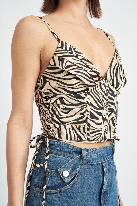 Zebra Print Ruched Corset Top