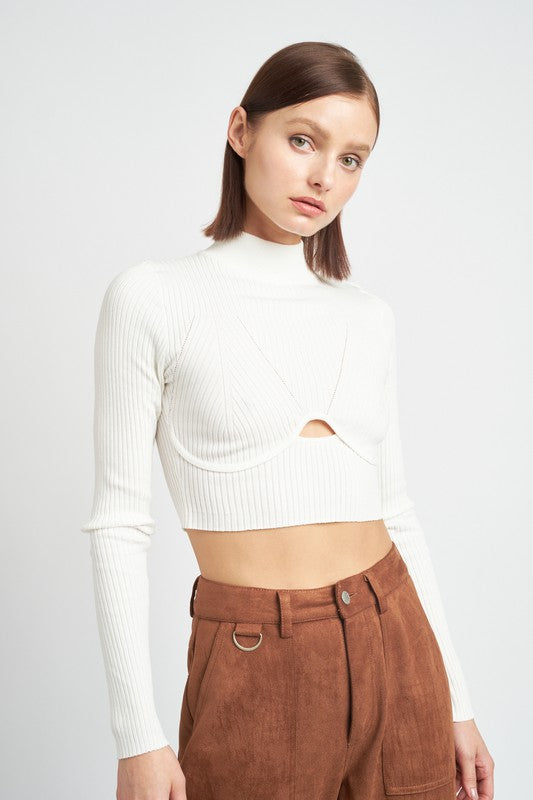 Mock Neck Crop Top with Cut Out