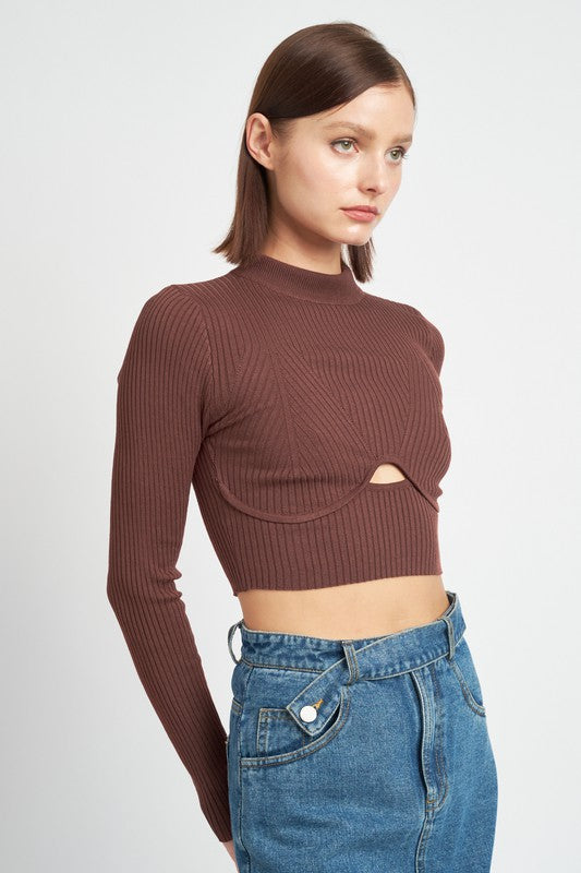 Mock Neck Crop Top with Cut Out