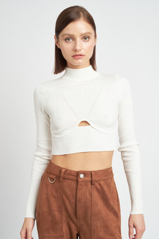 Mock Neck Crop Top with Cut Out