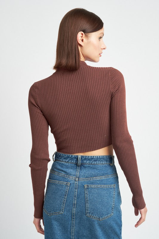 Mock Neck Crop Top with Cut Out