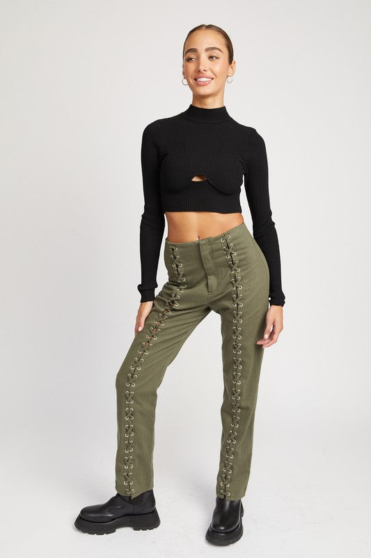 Mock Neck Crop Top with Cut Out