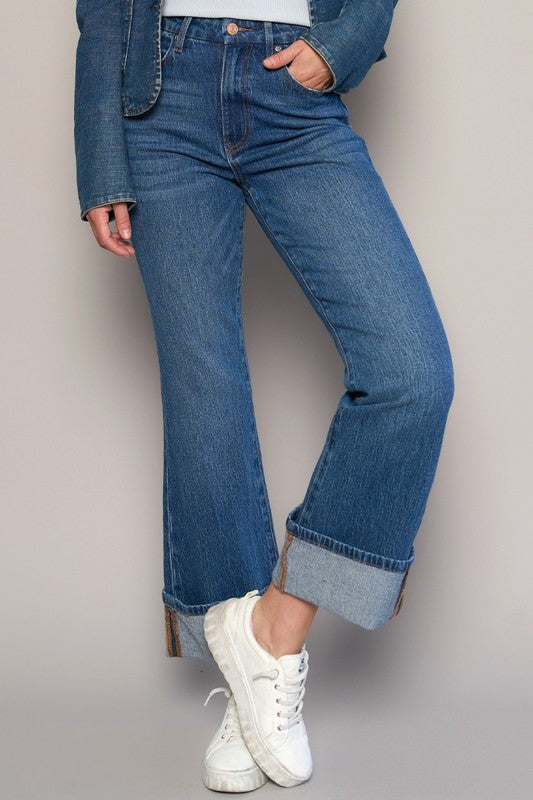 High-Rise Cuffed Crop Boot Jeans