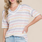 BOMBOM Striped V-Neck Short Sleeve T-Shirt