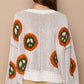 POL V Neck Long Sleeve Peace Pattern Sweater