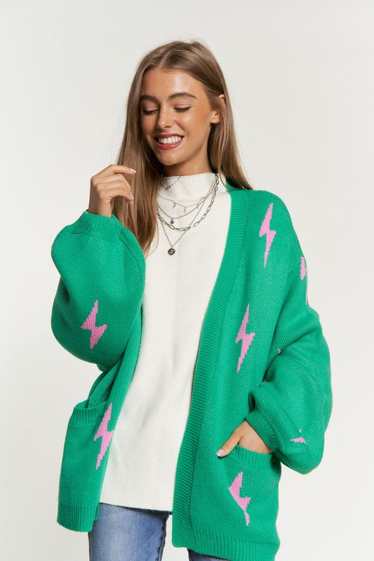 Lightning Bolt Oversized Open Sweater Cardigan