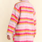 Davi & Dani Contrast Striped Open Front Coat with Pockets