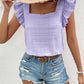 Ruffled Square Neck Cap Sleeve Blouse