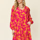 Double Take Full Size Printed Ruffle Hem Long Sleeve Dress