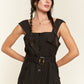 Plus Sleeveless Square Neck Button Ankle Jumpsuit