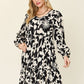 Double Take Full Size Printed Ruffle Hem Long Sleeve Dress