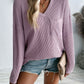 Double Take Pocketed Textured V-Neck Long Sleeve T-Shirt