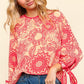 Haptics Ribbon Bow Detail Floral Round Neck Blouse