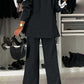 Full Size Contrast Lapel Collar Top and Pants Set