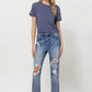 Stretch Mom Jeans w/ Spatter Detail and Cuff