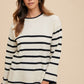 Annie Wear Side Slit Striped Round Neck Sweater