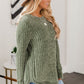 Women Long Sleeve Round Hem Cable Knit Sweater