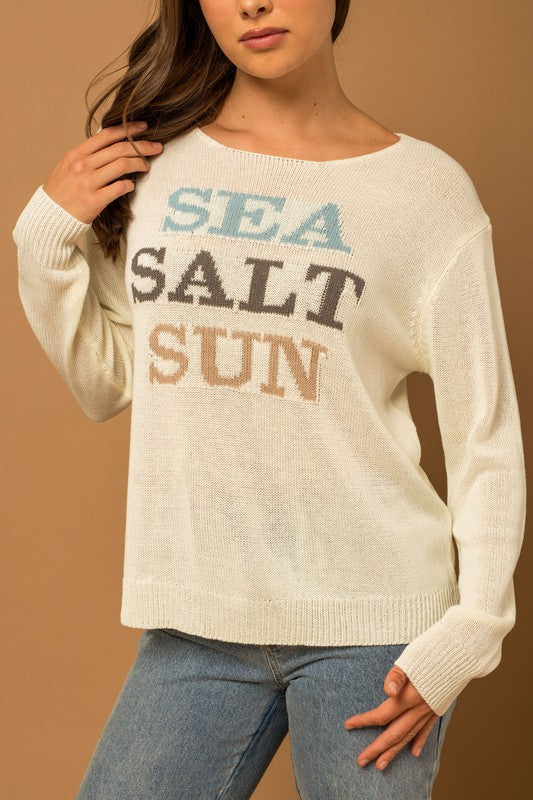 Round Neck Long Sleeve Sea Salt Sun Sweater