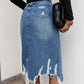 Distressed denim midi skirt