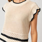 Round Neck Ruffle Sleeveless Color Contrast Top