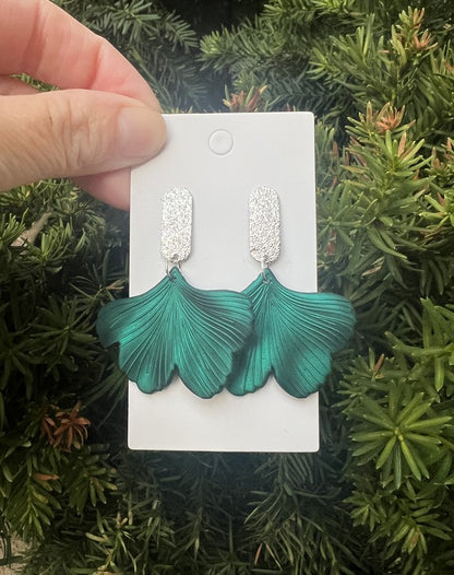 Peacock Blue Ginkgo Leaf Acrylic Earrings