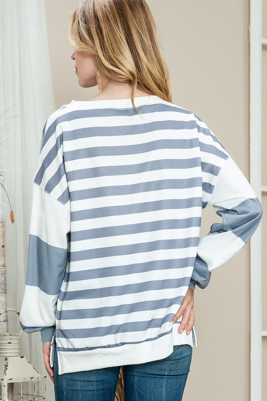 Striped Casual Drop Shoulder Pullover Sweatshirt