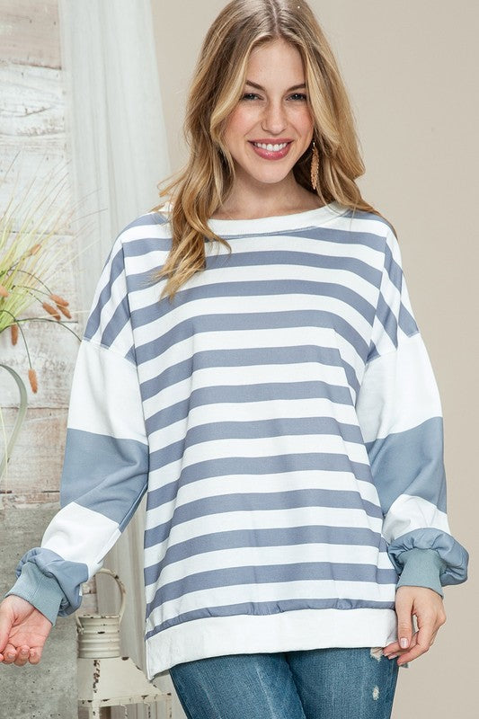 Striped Casual Drop Shoulder Pullover Sweatshirt