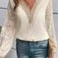 V neck contrast lace lantern sleeve blouse