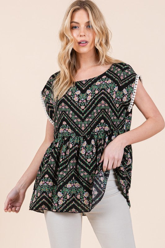 Pom Pom Lace Detailed Textured Woven Tunic