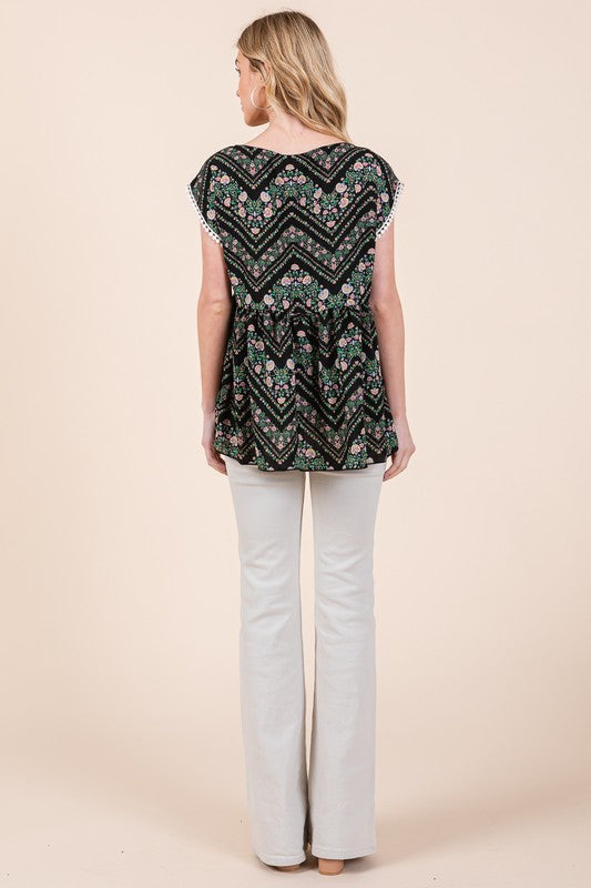 Pom Pom Lace Detailed Textured Woven Tunic