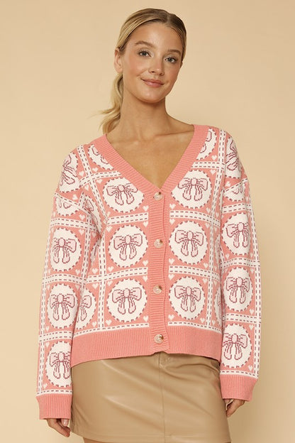 Bow tiled knit cardigan