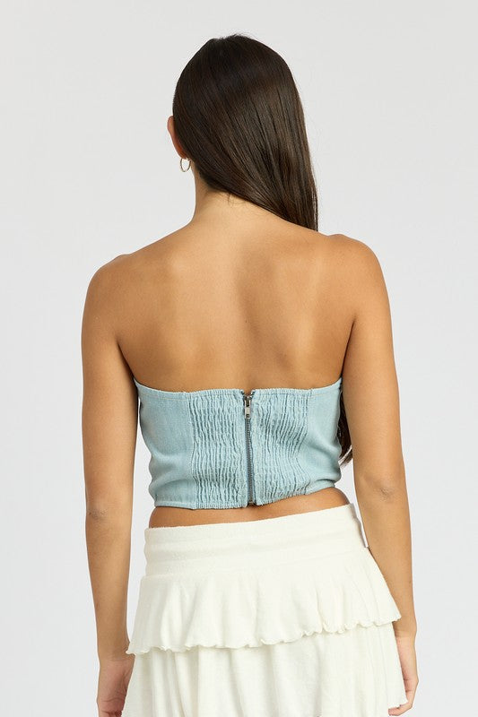 Denim Rosette Corset Tube Top