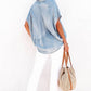 Women Sky Blue Split V Neck Oversized Denim Blouse