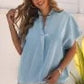 Women Sky Blue Split V Neck Oversized Denim Blouse