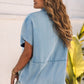 Women Sky Blue Split V Neck Oversized Denim Blouse