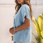 Women Sky Blue Split V Neck Oversized Denim Blouse