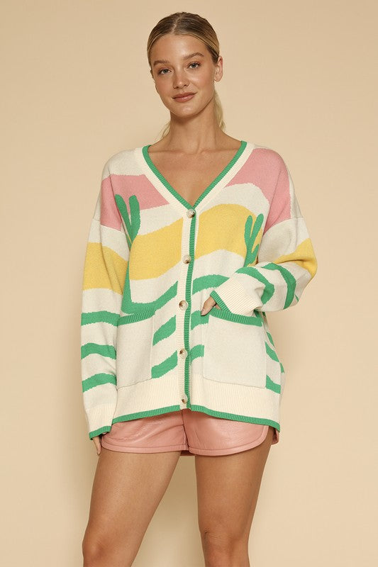 Wavy stripe cactus knit cardigan