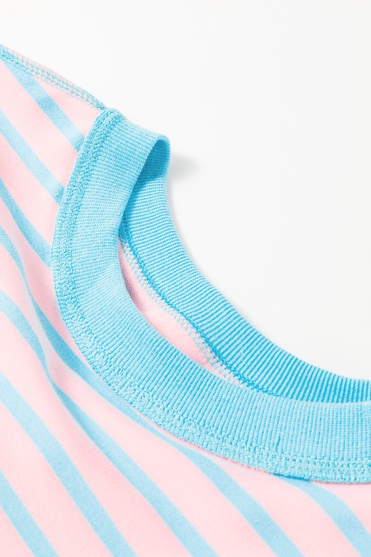 Pink Mint Stripe Color Block Oversized T Shirt Top